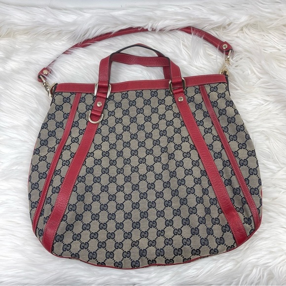 GUCCI Red & Blue GG Canvas and Leather Abbey 2 way Hobo Bag 💯 Authentic 😎 - Picture 4 of 16